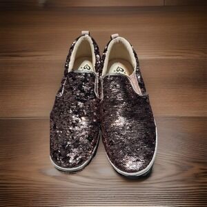Justice Rose Gold Reversible Sequined‎ Slip On Sneaker Shoe NWT Size 8